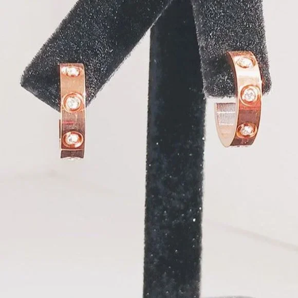 Mens 14K Pink Rose Gold Diamond Semi Hoop Earrings 1ct Studded Guys Jewelry 14 K